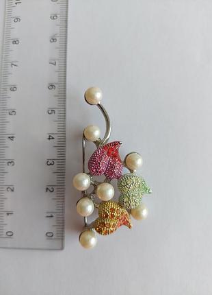 Брошь брошка жемчуг сердца 8043