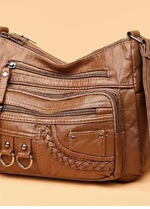 Винтажная сумка через плечо для женщин со многими отделениями и декоративными металлическими кольцами