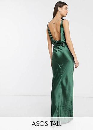 Атласное зелёное макси платье asos disign