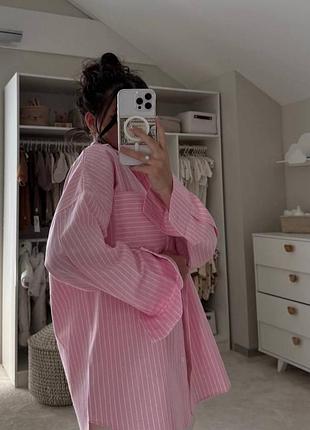 Сорочка рожева лляна в смужку5 фото