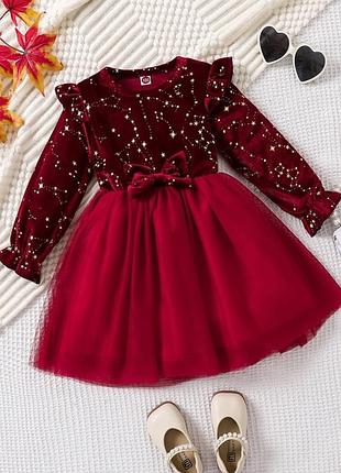 Красное праздничное платье велюровое для девочек