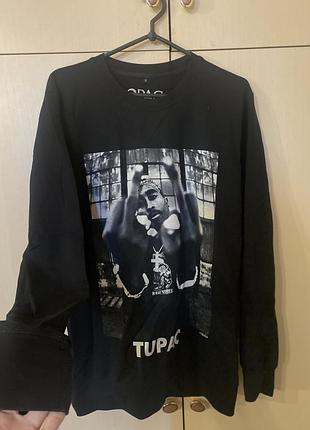 Світшот y2k  подовжений оверсайз двонитка чорний принт tupac 2pac h&m