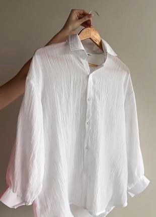 Женская рубашка летняя из натуральной ткани жатого льна льняной прозрачная белая легкая