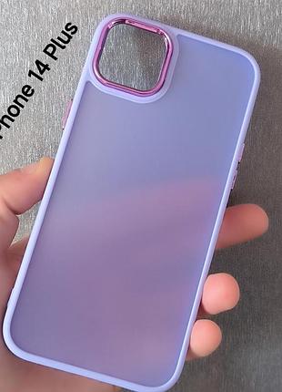 Чохол для iphone 14 plus матовий з бортиком для камери чохол на телефон айфон 14 плюс ліловий