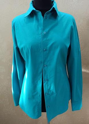 Сорочка коттонова, колір бірюза, з класичними коміром і рукавами, приталена, primark