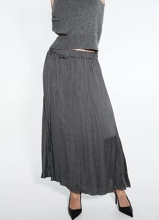 Спідниця zara довга максі атласна пліссе