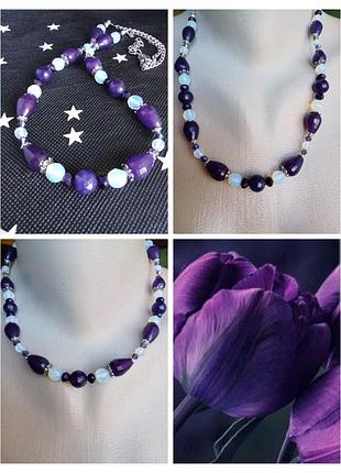 Намисто. чокер. аметист. авторські прикраси. темно-фіолетові тюльпани
