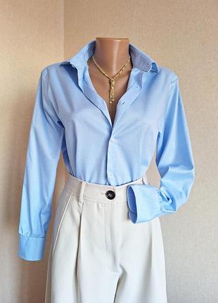Блакитна сорочка zara базова рубашка блуза блузка