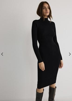 Сукня гольф з горлом довга по фігурі тонка з віскози трикотажна елегантна сілуетна чорна boohoo нова