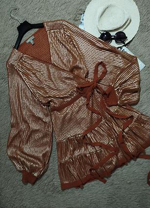 Шикарное ярусное платье в блестках с поясом и объемными рукавами/платье