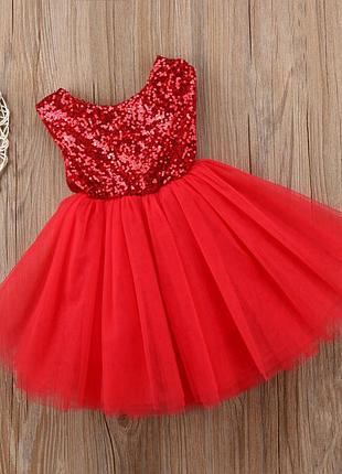 Пышное нарядное красное платье на девочку с пайетками, 5-6 лет