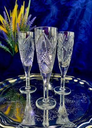 Фужери! 🦋 вінтаж радянський гранований кришталь зірки набір високих бокалів