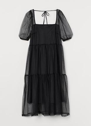 Шикарное платье h&m puff-sleeved mesh dress - m-l