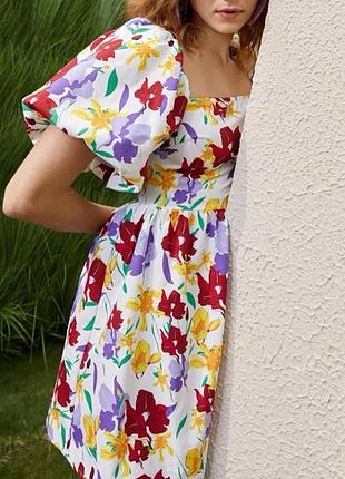 Сукня пишні рукава квітковий принт коротка пишна