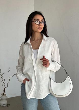 Льняная женская рубашка прямого кроя2 фото
