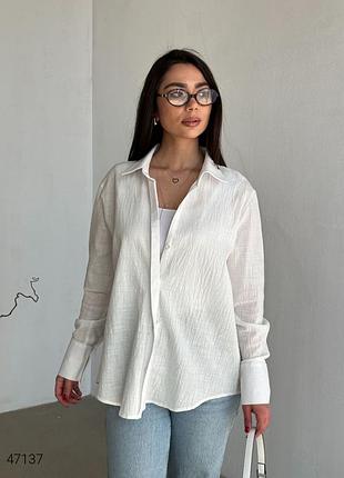 Льняная женская рубашка прямого кроя4 фото