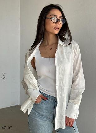 Льняная женская рубашка прямого кроя3 фото