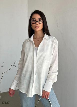 Льняная женская рубашка прямого кроя6 фото