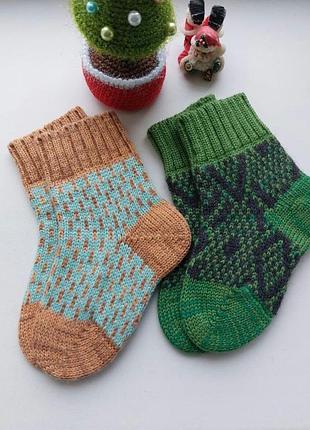 Пінетки шкарпетки носочки в'язані з вовни з принтом дитячі вязані для дівчаток для хлопчиків