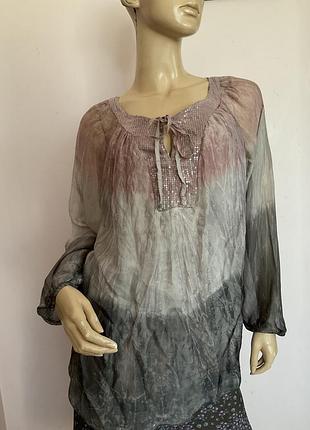 Італійська шовкова бутікова подовжена блузка- реглан/ m- l/