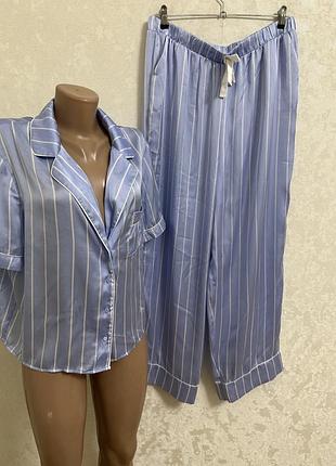 Стильна атласна піжама  в смужку  комплект для дому та сну