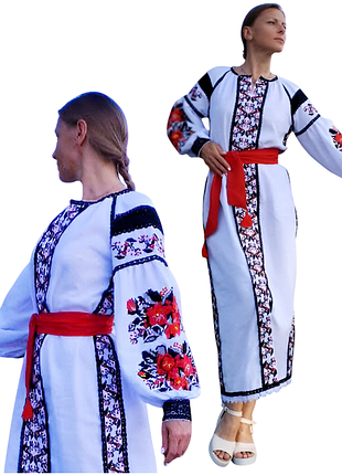Сукня довга пряма з українською вишивкою, з паском. сукня-вишиванка.