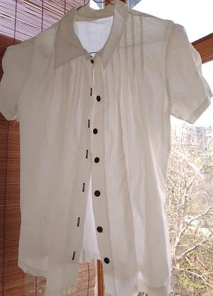 Белая блузка 10 с тонкая хлопок летняя короткий рукав. deloras