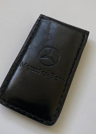 Зажим для банкнот денег купюр mercedes benz amg черный кожаный , оригинал