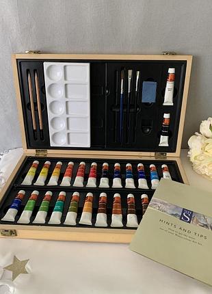 Wh smith art box; деревянная коробка с количеством акварельных красок
