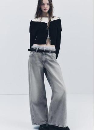 Джинсы zara wide leg trf с эффектом трусов-боксеров