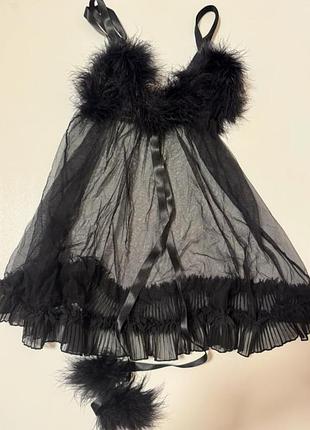 Винтажный французский пеньюар с мехом ночнушка винтаж y2k dollskill killstar лолита платье ночное