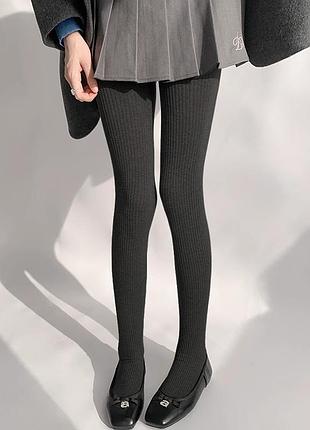 Темно-сірі колготи в рубчик 8732 жіночі на дівчинку підліткові зріст 140 - 170 см