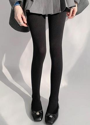 Чорні колготи дівчачі 8701 в дрібний рубчик хлопкові на зріст 140-170 см підліткові