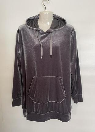 Велюровое худи с капюшоном серого цвета