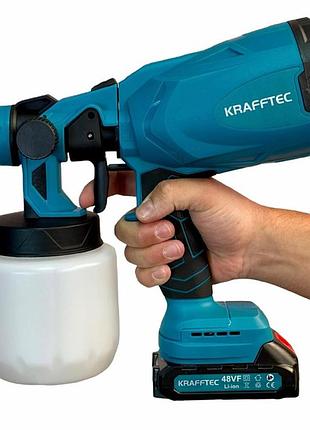Краскопульт аккумуляторный krafftec 48v/2ah, 600 w, 800 мл, краскораспылитель портативный, 2 аккумулятора