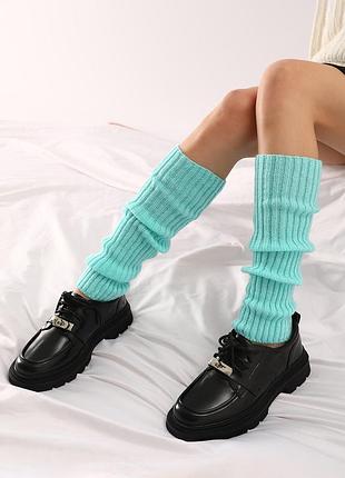 Лазурні гетри в рубчик 5526 до коліна 40 см блакитного кольору дівчачі на підлітка