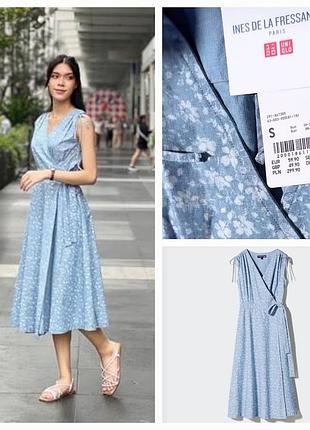 Uniqlo сукня плаття блакитне без рукавів з квітковим принтом