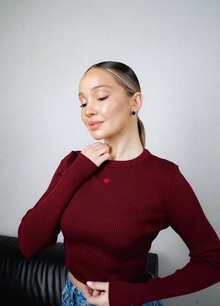 Вязаный топ с вышитым сердцем, женская кофточка в рубчик с сердечком, топ 100% полиамид, 1051
