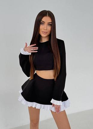 Костюм двойка шорты-юбка + топ на каждый день, костюм с юбкой и топом на весну, #647