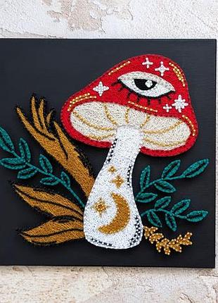 Картина мухоморова містерія, стрінг арт мухомор, amanita muscaria арт