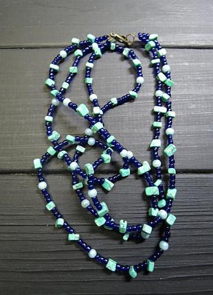 Колье бусы  бисер с бирюзой