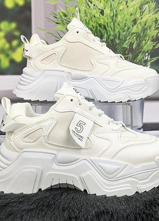Кроссовки женские swin shoes белые на объемной подошве демисезонные 4798