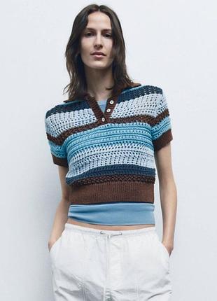 Вязаный ажурный топ-поло с короткими рукавами от zara