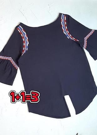🌿1+1=3 брендовая женская синяя футболка с вышивкой marks & spencer, размер 46 - 48
