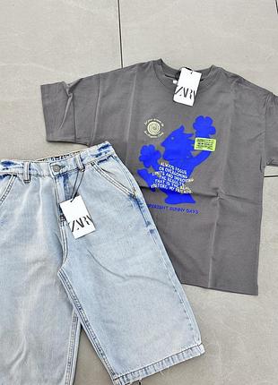 Костюм літній на хлопця футболка та шорти джинсові zara іспанія4 фото
