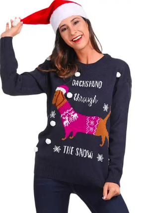 Новогодний рождественский свитер з принтом такса