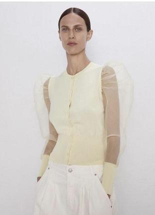 Блузка zara 2488/131/300-acvl sлимонная нарядная кофта классная стильная красивая элегантная