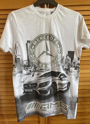 Женская футболка унисекс mercedes’ benz белого цвета mercedes с рисунком машина машины  состав : 92% котон / хлопок