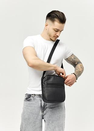 Чоловіча сумка месенджер з екошкіри sambag makros чорна