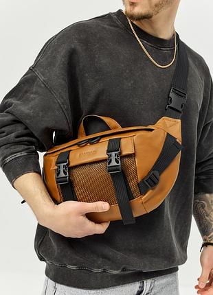 Большая кожаная мужская бананка sambag dynamicdart рыжая2 фото